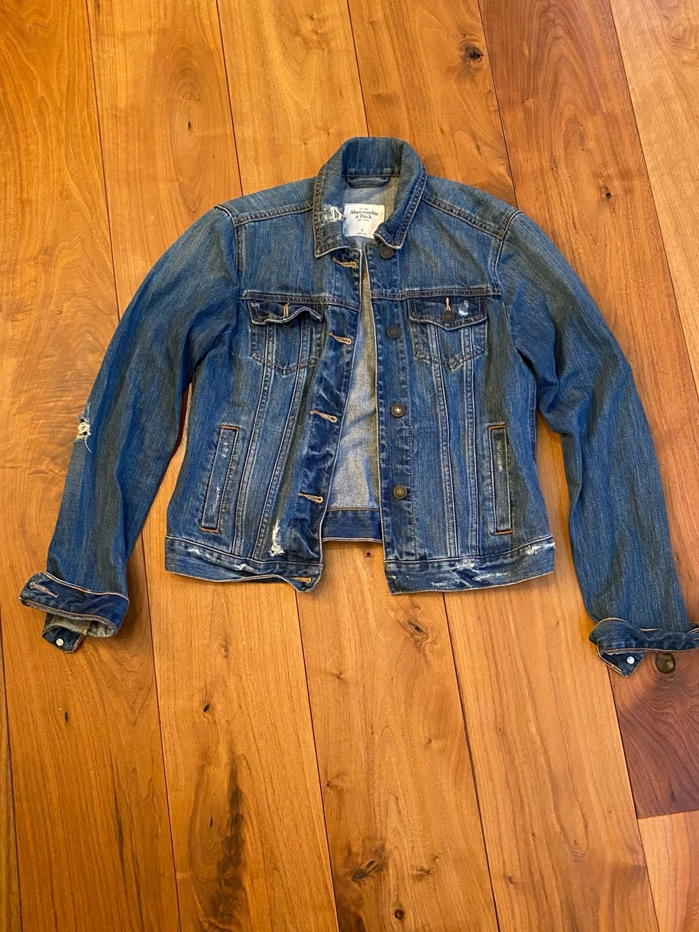 Abercrombie & Fitch Light Blue Distressed Denim Jacket